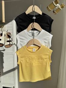 SHEIN 3pcs/Set Baby Boy Cute Casual Versatile Knitted Letter 3D Embossed Pattern Sleeveless Loose Top, Summer Outfit - Multicolor - View 8