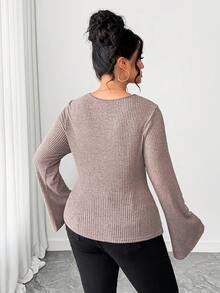 SHEIN Tall CURVE 大码优雅柔软绒毛针织喇叭袖T恤，适合高个女性 - 淺粉色 - 查看 6