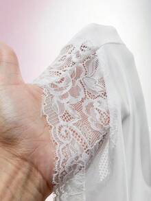 Amplova 2026 New Sexy Contrast Lace Satin Low-Cut Bodysuit For Women - White - View 8