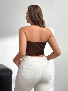 Firerie Áo hai dây và áo tank top cỡ lớn, thoải mái, giản dị, thanh lịch, đa năng, thích hợp cho kỳ nghỉ, buổi hòa nhạc, lễ hội âm nhạc, xếp ly, cổ rủ, đính ngọc trai, lưới, hở lưng, dự tiệc, mùa xuân/hè. - Cà phê nâu - Xem 2