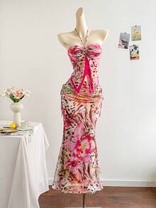 Soleia Trang phục dự tiệc cưới kiểu miền Tây mới, phù hợp cho kỳ nghỉ, lễ tốt nghiệp, tiệc trưa, ngày lễ Thánh Patrick, kỳ nghỉ xuân, lễ Phục sinh, lễ hội âm nhạc, bộ hai mảnh thanh lịch kiểu Bohemian nhiệt đới không dây vai, không tay, viền ren xếp nếp. - Nhiều màu - Xem 8