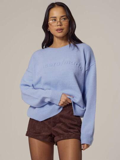 MUSERA 压纹标语超大款卫衣，春季少女风，日常穿搭，可爱休闲，甜豌豆