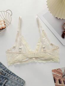 1pc Women's Lace Underwire Thin Cup Bra - Beige - View 2