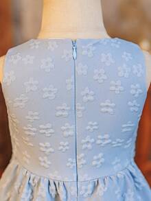 Glamorique Kids 女婴纯色提花大蝴蝶结装饰无袖连衣裙，适合春季、夏季、秋季派对、日常穿着和节日穿着。 - 藍色 - 查看 3