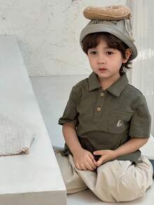 DAZY 男童短袖 Polo 领口袋设计休闲 T 恤 春季款 - 綠色 - 查看 2