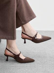 CUCCOO BIZCHIC 女士优雅尖头搭扣高跟鞋，适合通勤 - 咖啡棕 - 查看 1