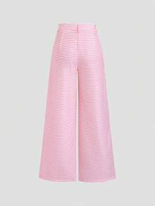 Sweetra Pantalones rectos casuales con estampado de corazón para mujer - Rosa - Ver 2