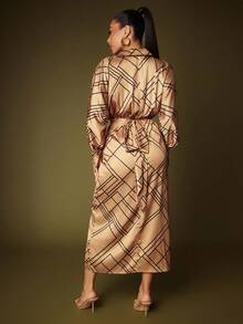 Vixey Đầm dài quấn họa tiết hình học, thời trang cho việc đi làm. - Cà phê - Xem 5