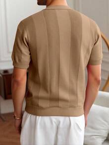 Manfinity Homme 男士加大码纯色短袖 Polo 领休闲针织衫 - 駝色 - 查看 2