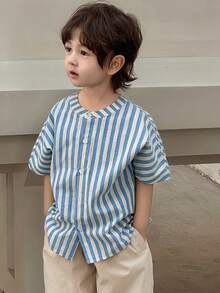 DAZY Young Boy Striped Short Sleeve Single-Breasted Casual Shirt