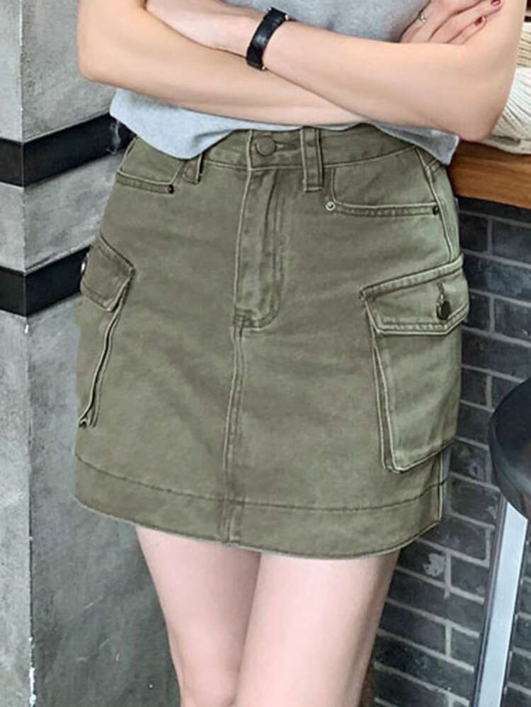 Utility Denim Mini Skirt, Flattering For Women