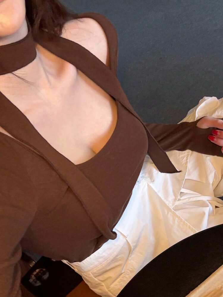 Sexy Square Neck Long Sleeve T-Shirt, Figure-Flattering Scoop Neck Undershirt For Women
