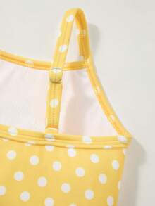 TOM & JERRY X SHEIN Young Girl Cute Polka Dot Cartoon Graphic One-Piece Swimsuit - Yellow - View 5