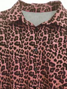 Franclia 女士休闲宽松长袖衬衫，豹纹图案，简约百搭，适合日常穿着，秋冬季 - 粉色 - 查看 7