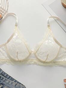 1pc Women's Lace Underwire Thin Cup Bra - Beige - View 6