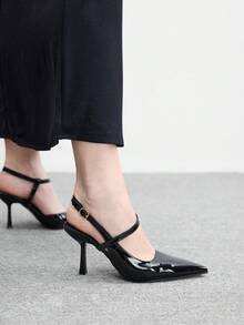 CUCCOO BIZCHIC Women's Pointed Toe Buckle Design Fashionable High Heels, Versatile For Daily Wear Valentine's Day - Black - View 4