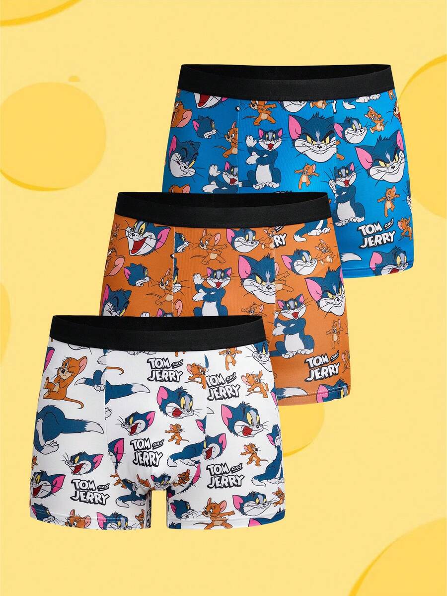 TOM & JERRY X SHEIN Men's 3pcs Comfortable Soft Breathable All-Over Print Boxer Briefs