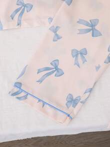 2pcs Women's Casual Bow Tie Printed Short Sleeve Top And Loose Pants Loungewear Set - Apricot - View 12