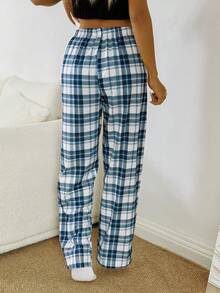Dream Adore 女士休闲格子印花弹力腰直筒家居裤 - 彩色 - 查看 2