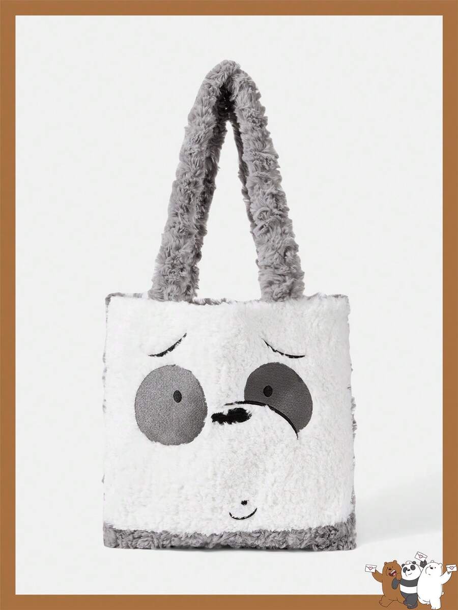 We Bare Bears X SHEIN A Cute Cartoon Plush Tote Bag - off-white - View 1