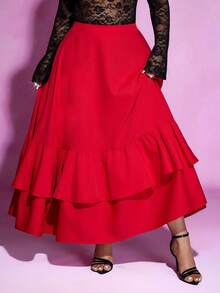 Viva Relle Váy xếp ly kiểu Flamenco cổ điển cỡ lớn - Đỏ - Xem 1