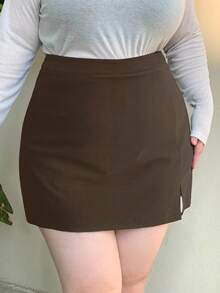 Dazy Plus Plus Size Women Solid Color A-Line Short Skort - Brown - View 3