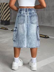 SHEIN 适合青少年女孩的超大复古蓝色牛仔短裤 - 淺色水洗藍 - 查看 2