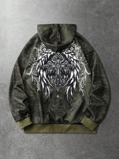 Sweat-shirt à capuche décontracté pour hommes avec motif croix