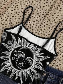 Attitoon Women's Casual Sun Pattern Sexy Camisole Bodysuit Spring - Multicolor - View 5