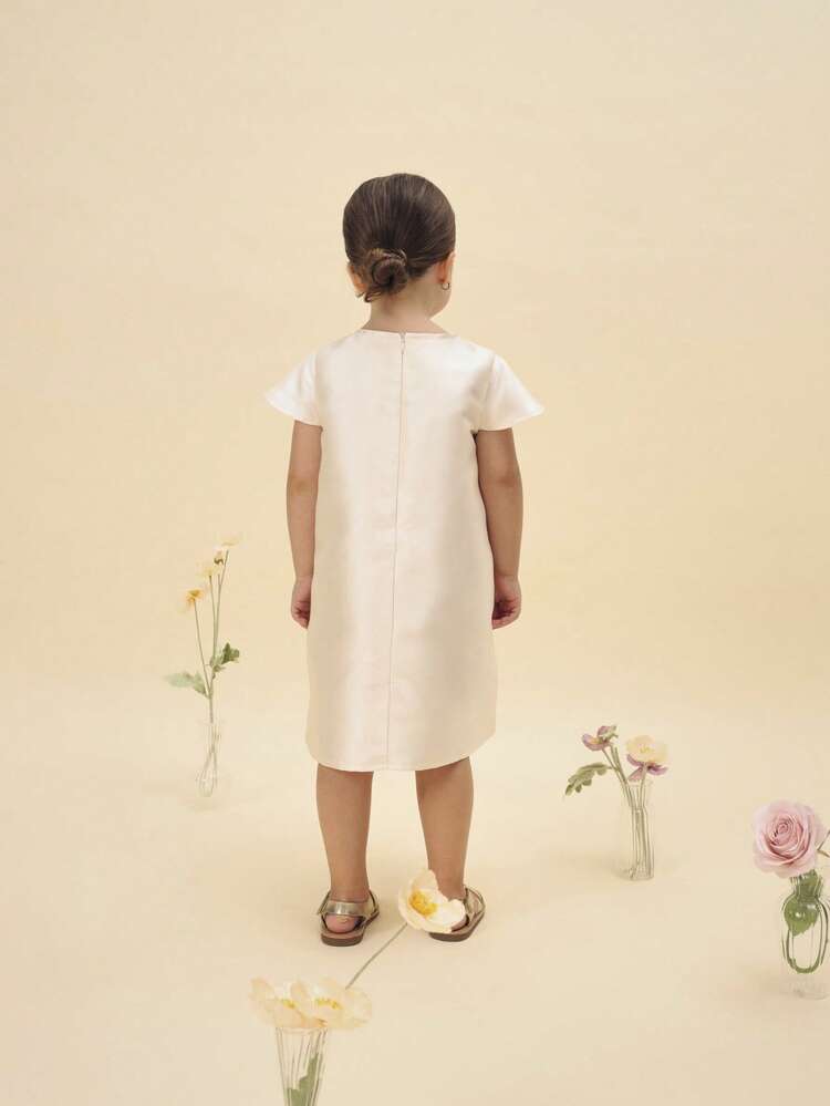 Satin Flower Dress With Flutter Sleeves