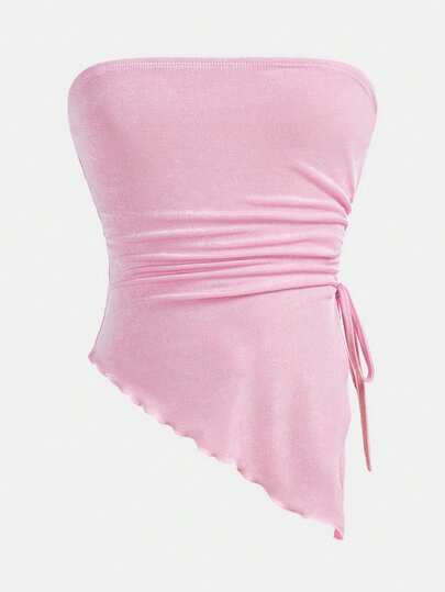 SHEIN Girlism Top sin mangas asimétrico, minimalista y cómodo para niñas preadolescentes