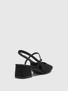 CUCCOO BIZCHIC Giày nữ cổ điển đơn giản, mũi vuông, gót dày, cao gót, đa năng, thích hợp mang hàng ngày. - Than chì đen - Xem 9