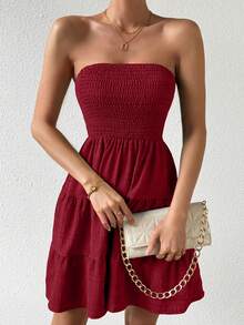 Chiquease Sleeveless Ruffle Hem Tube Dress - Burgundy - View 7