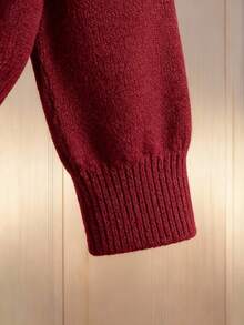 Chiquease 优雅珍珠领设计宽松酒红色毛衣 - 酒紅色 - 查看 4