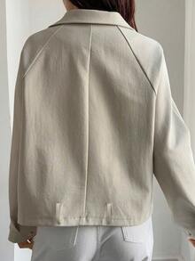DAZY 女士纯色插肩袖拉链短款休闲外套 - 卡其色 - 查看 5