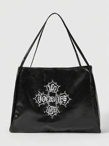 ROMWE Grunge Punk Riveted Cross-Shaped Large-Capacity Single Shoulder Bag - Black - View 1