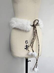 ROMWE J-Fashion 1件装女士豹纹毛绒装饰西部波西米亚风流苏腰带连衣裙/牛仔裤配饰，百搭日常穿着 - 白色豹紋繩子腰繩 - 查看 5