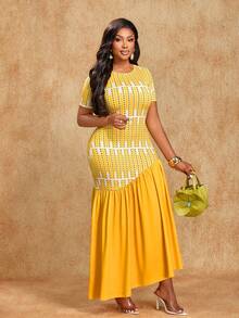 Brilight 女士夏季性感优雅修身连衣裙，适合派对、约会、休闲度假/休闲风，复古时尚简约风格，优雅派对礼服，新品上市，多功能，修身设计，女士沙滩装，女士日常休闲连衣裙 - 黃色 - 查看 6