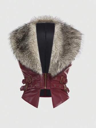 J-Fashion Veste en PU pour femmes avec col amovible , style Y2K automne/hiver