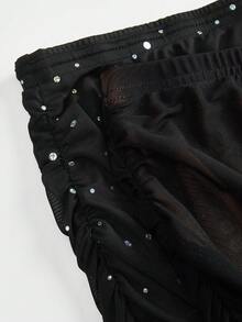 SHEIN EZwear Chân váy mini ôm sát màu đen xếp ly bằng lưới dành cho nữ. - màu đen - Xem 5