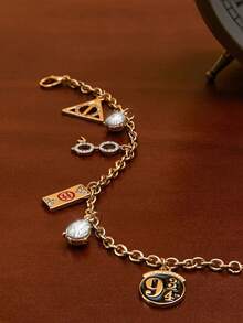 HARRY POTTER X SHEIN Zinc Alloy Rhinestone Decor Gold-Tone Alloy Bracelet,Gifts,Valentine's Day, Back To School - Gold - View 5