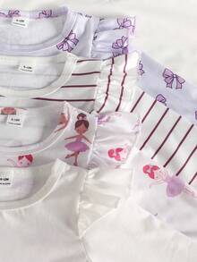 SHEIN Playful Pals 4pcs/Set Baby Girl Casual Daily All-Match Versatile Tee , Soft & Skin-Friendly Material, Great Value Multi-Piece Set - Mauve Purple - View 5