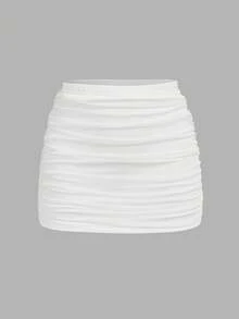 SHEIN EZwear 2件套女士纯色百褶休闲/约会迷你裙套装 - 黑與白 - 查看 3