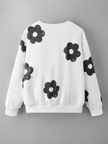 Hanorac cu mânecă lungă și imprimeu floral color block pentru fete, cu guler rotund și imprimeu floral - alb - Vizualizare 2