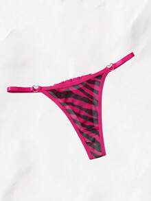 ROMWE Kawaii 1件装女士蕾丝斑马纹丁字裤，柔软透气，适合日常穿着，尺码S-XL可选，四季皆宜。 - 玫紅色 - 查看 6