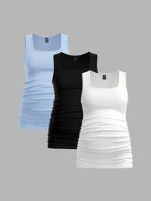 Modmama 3pcs Maternity Women's Solid Color Slimming Tank Tops, Casual & Simple, Perfect For Summer - Baby Blue - View 5