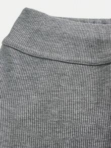 SHEIN Tween Girls Thermal-Lined Grey Leggings, Casual Daily Fashion All-Match