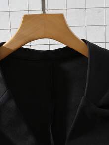 INAWLY Plus Size Women Solid Color Lapel NeckSleeveless Fitted Blazer Jacket - Black - View 3