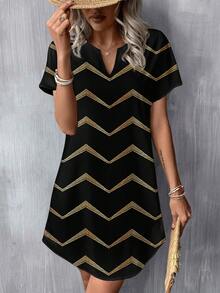 SHEIN LUNE 女士V领仿箔印花休闲户外短裙，春夏款 - 彩色 - 查看 3