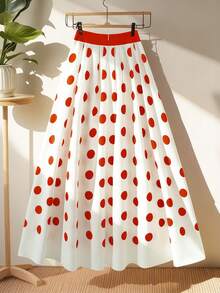 Franclia 【复古现代】红白波点常规腰A字长裙，小众复古伞裙，优雅垂坠，凸显女性柔美气质，时尚必备单品，适合夏季穿着，泡泡裙，草莓波点女裙 - 彩色 - 查看 2